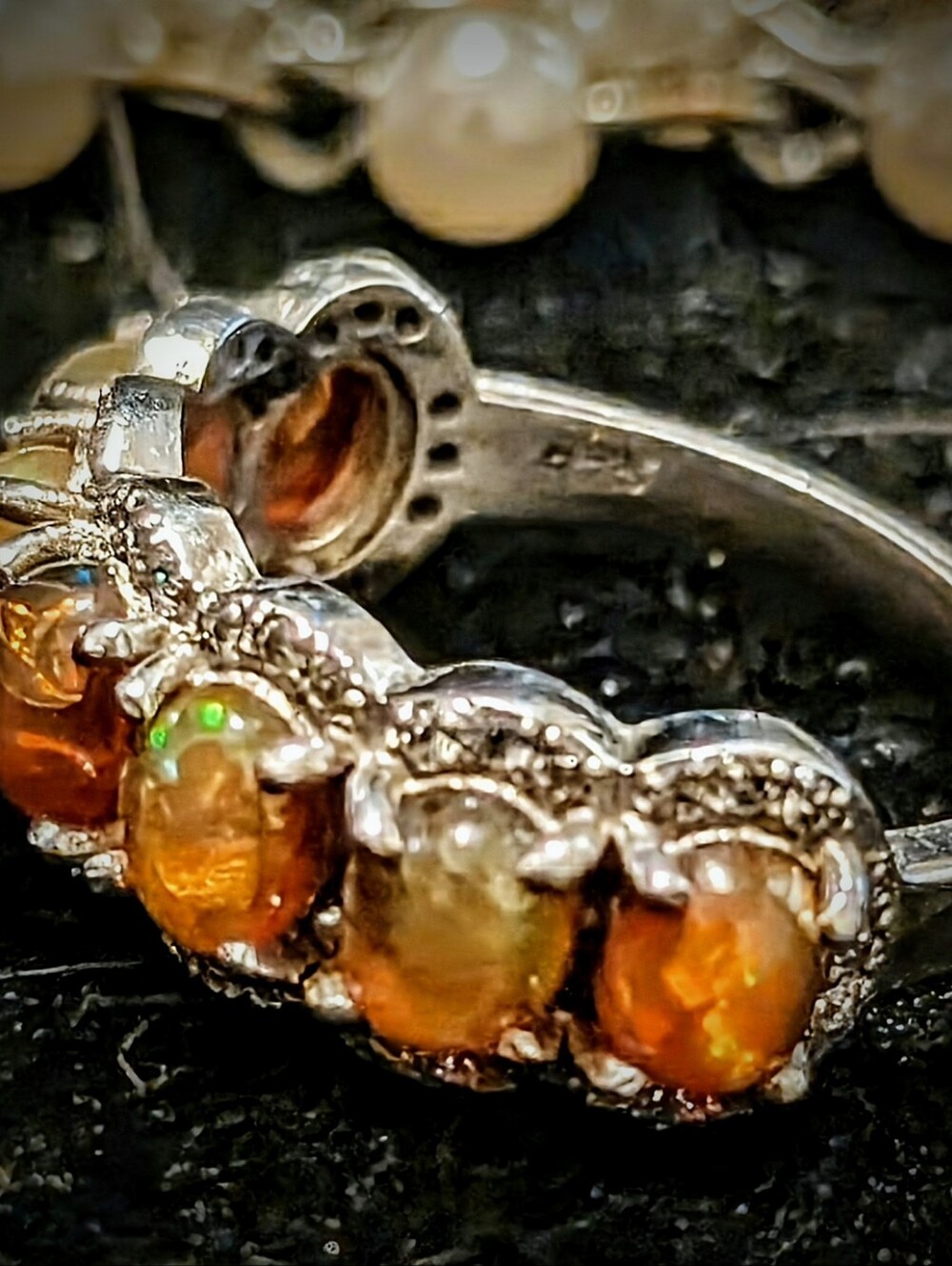 Multi Stone Genuine Ethiopian Opal And CZ Ring - Picture 6 of 9